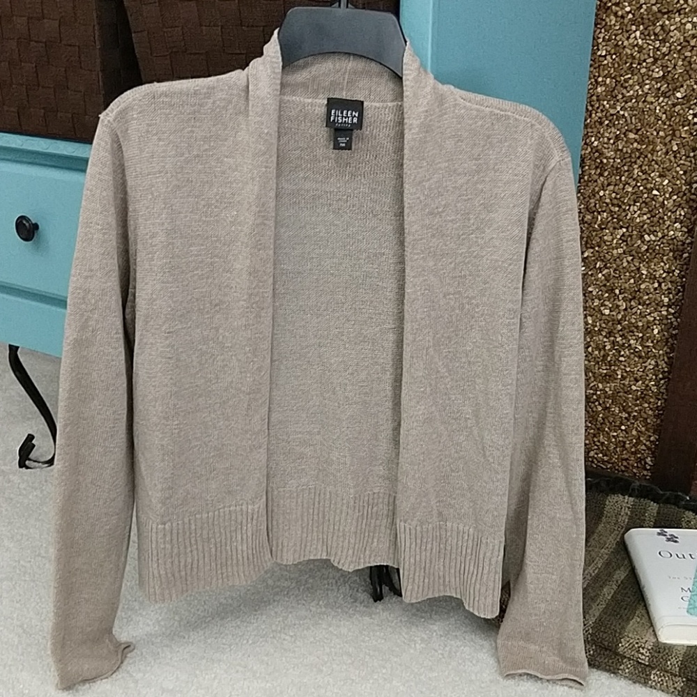 Eileen Fisher Open Front Linen Crop Cardigan